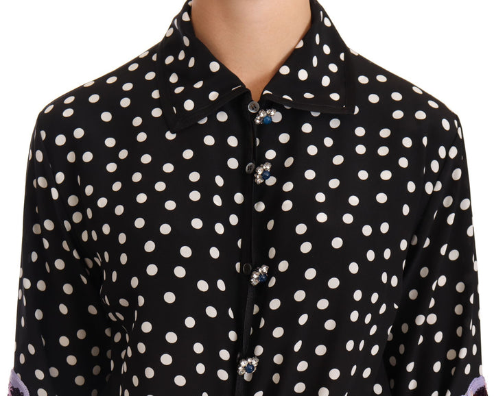 Schwarz-Weißes Kristall-Paillettenkleid mit Blumenmuster