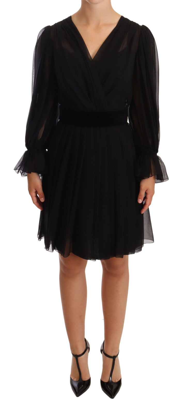 Elegant V-neck mini dress made of silk blend