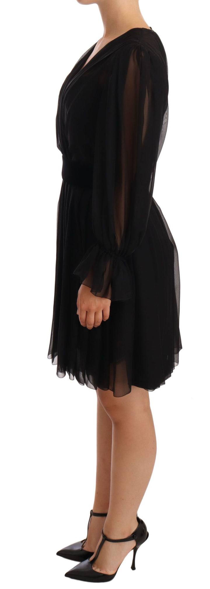 Elegant V-neck mini dress made of silk blend