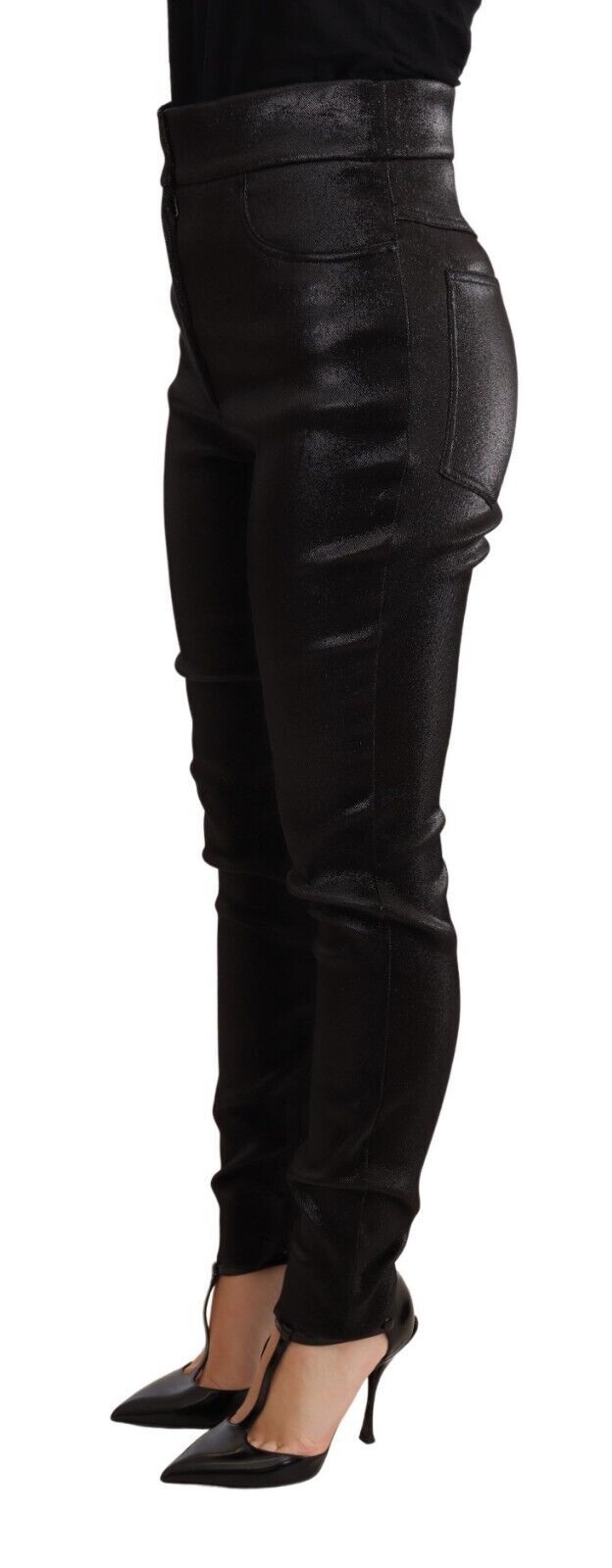 Schwarz-silberne Lurexfaden-Baumwoll-Stretch-Hose