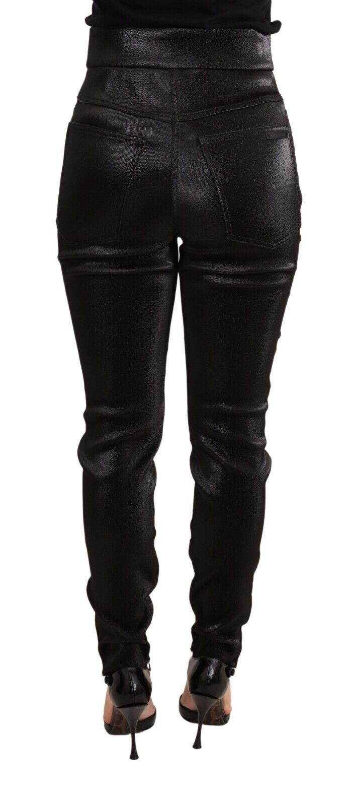 Schwarz-silberne Lurexfaden-Baumwoll-Stretch-Hose