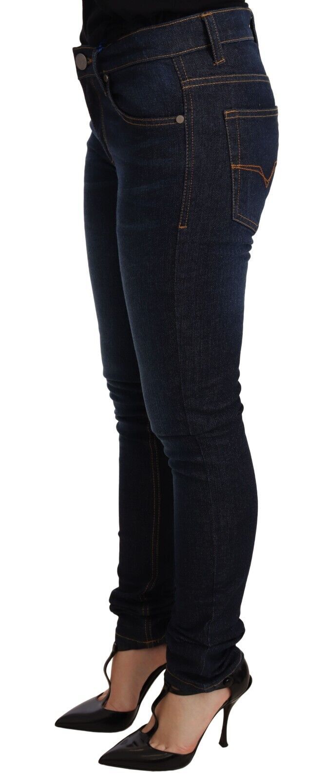 Dunkelblaue Skinny Denim-Jeans aus Baumwolle mit niedriger Taille