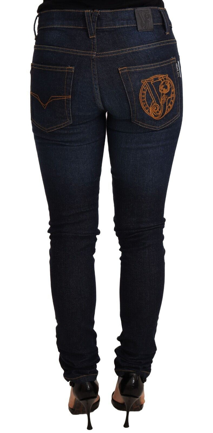 Dunkelblaue Skinny Denim-Jeans aus Baumwolle mit niedriger Taille