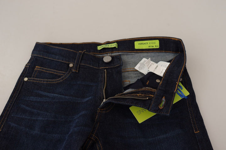 Dunkelblaue Skinny Denim-Jeans aus Baumwolle mit niedriger Taille