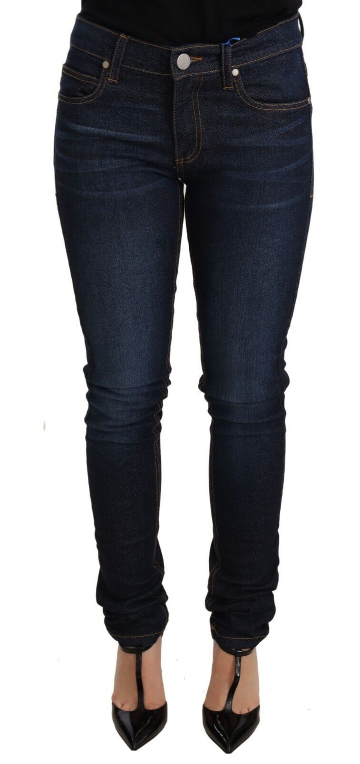 Dunkelblaue Skinny Denim-Jeans aus Baumwolle mit niedriger Taille