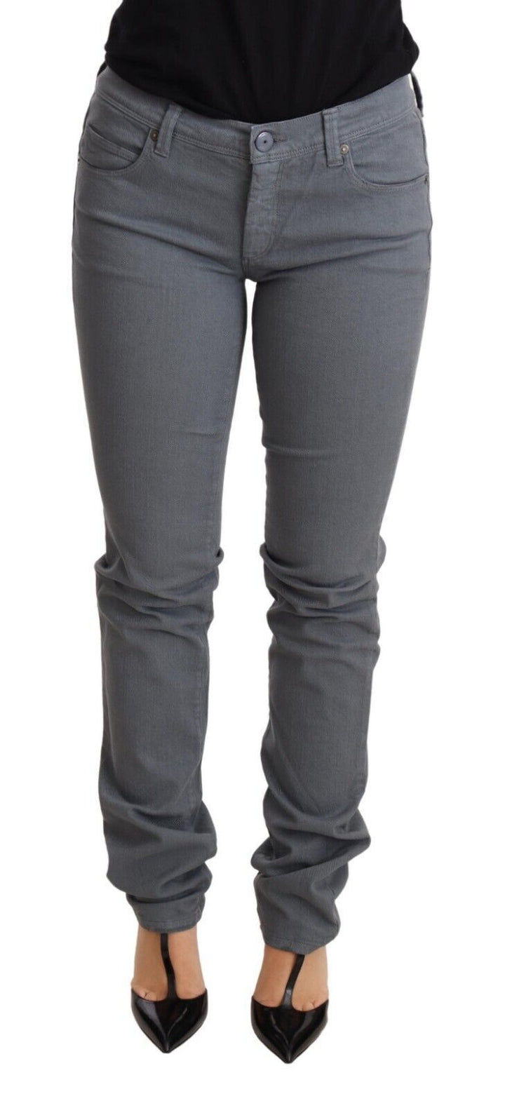 Slim grey skinny jeans with low waist