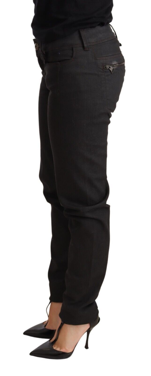 Schwarze Skinny Slim Trouser Baumwolljeans mit niedriger Taille