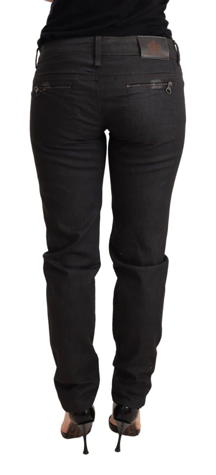 Schwarze Skinny Slim Trouser Baumwolljeans mit niedriger Taille