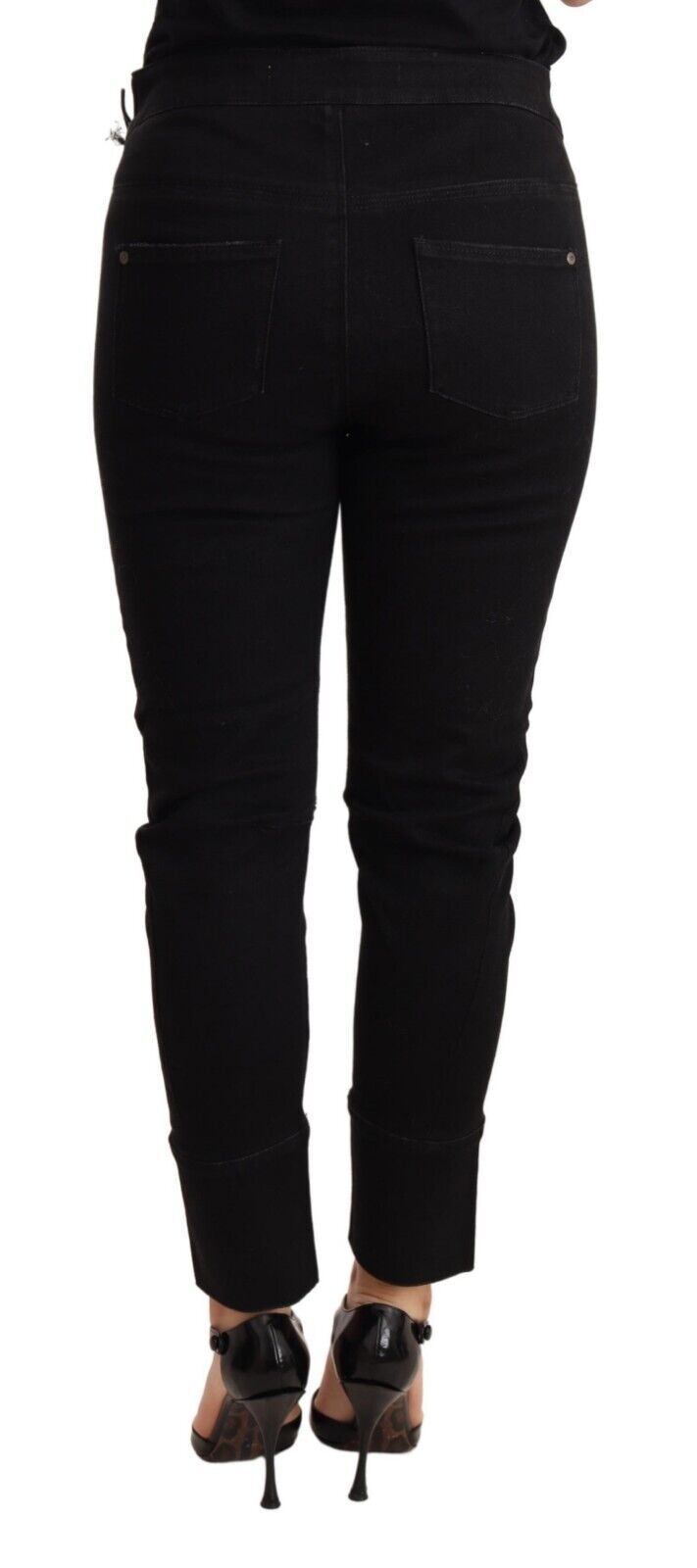 Chic skinny pants made of black cotton with a low waist