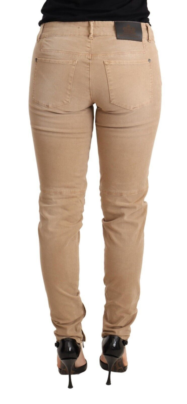 Braune Skinny-Denim-Hose mit niedriger Taille Baumwolljeans