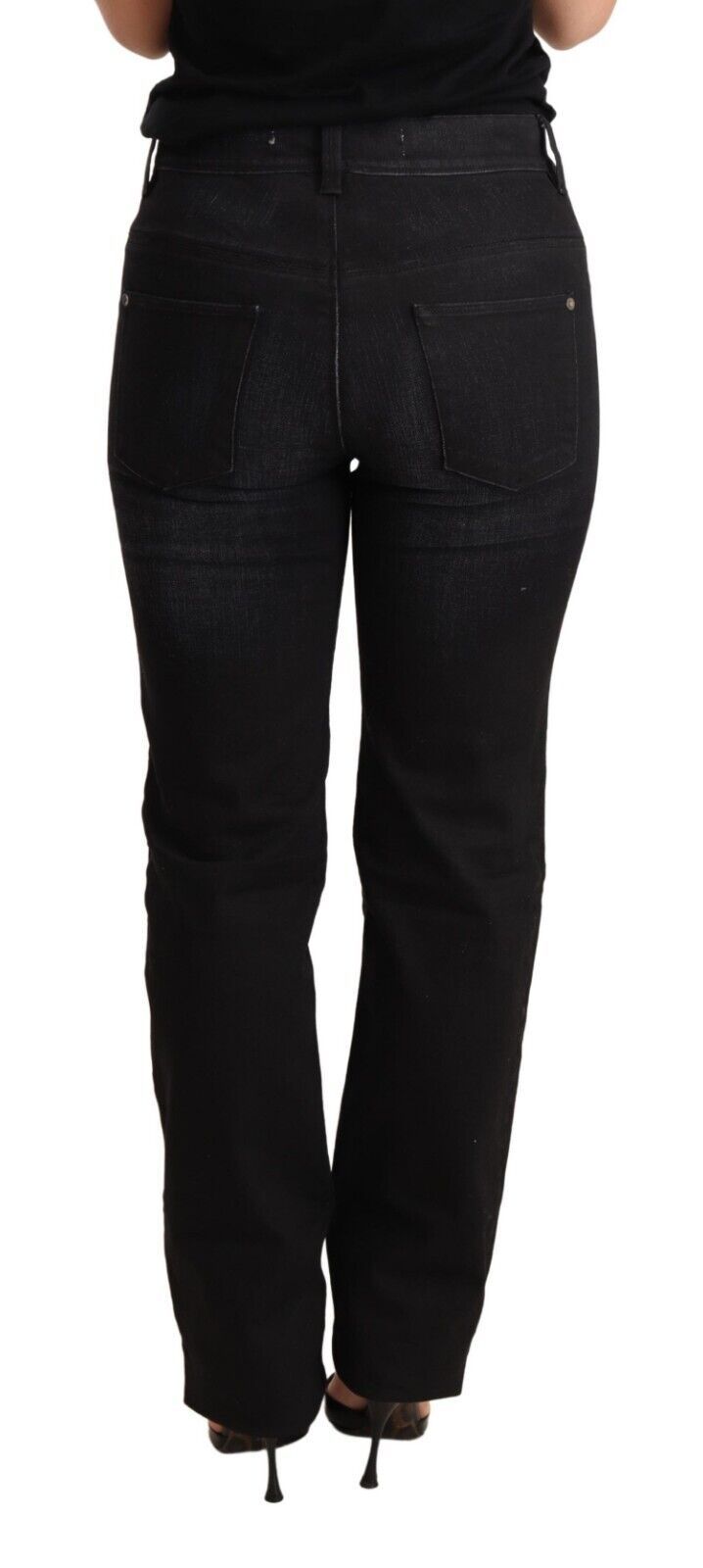 Schwarze gewaschene Straight Denim Hose Baumwolljeans