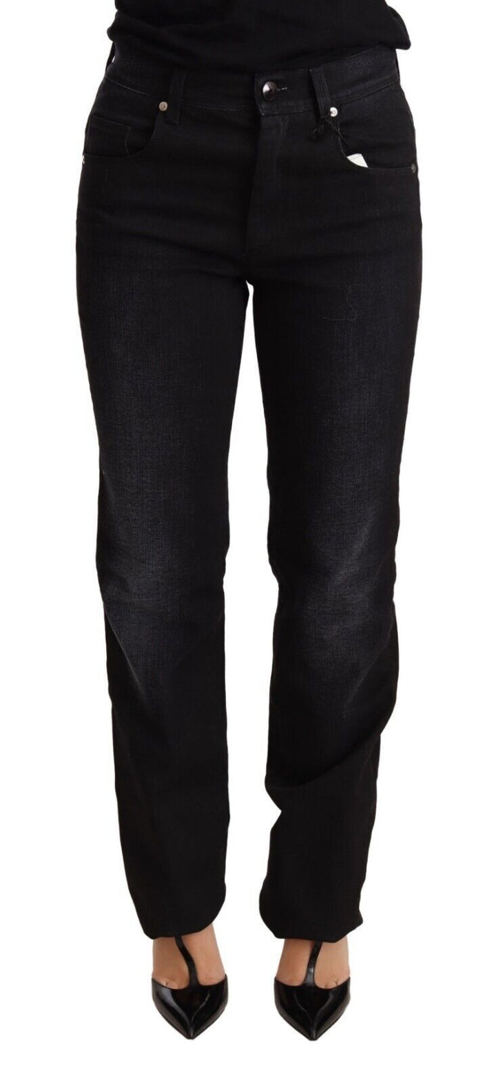 Schwarze gewaschene Straight Denim Hose Baumwolljeans