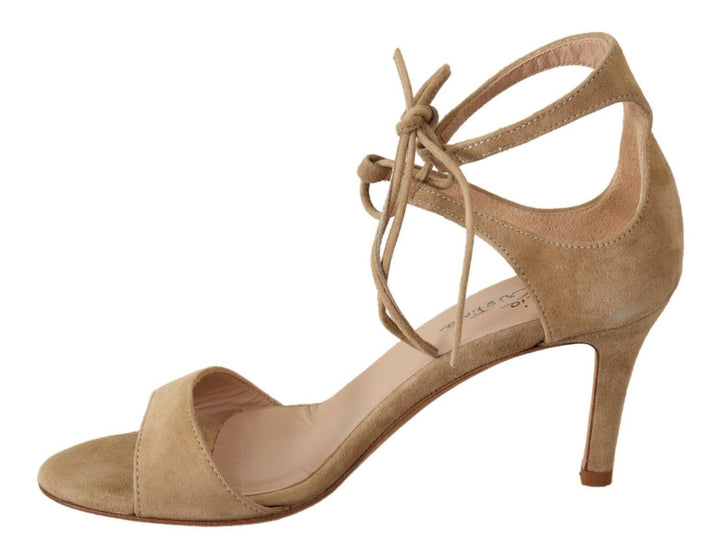 Elegant ankle strap heels made of suede in beige