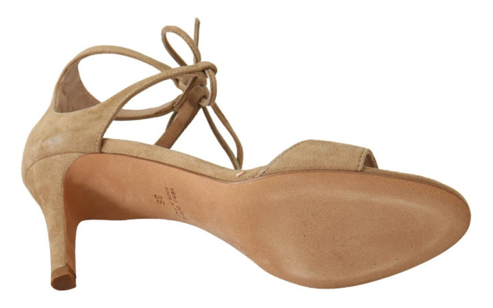 Elegant ankle strap heels made of suede in beige