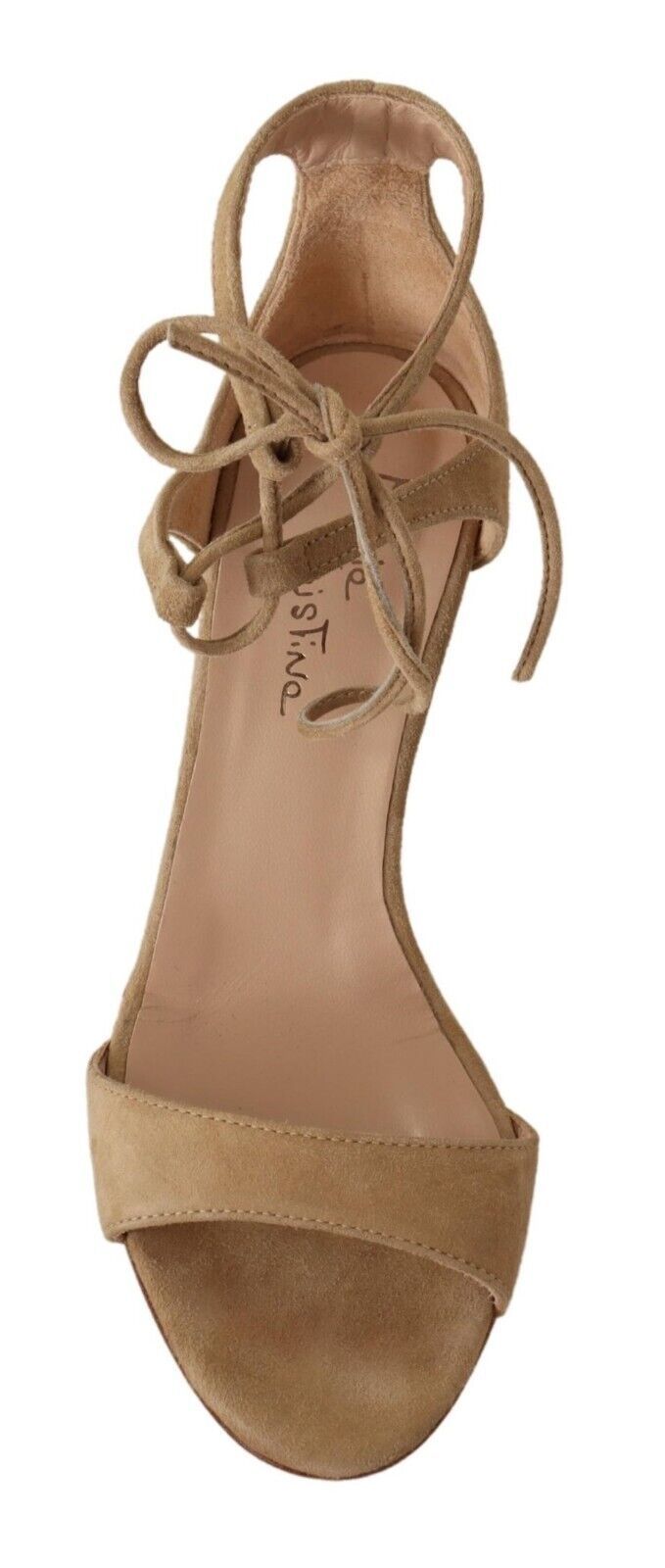 Elegant ankle strap heels made of suede in beige