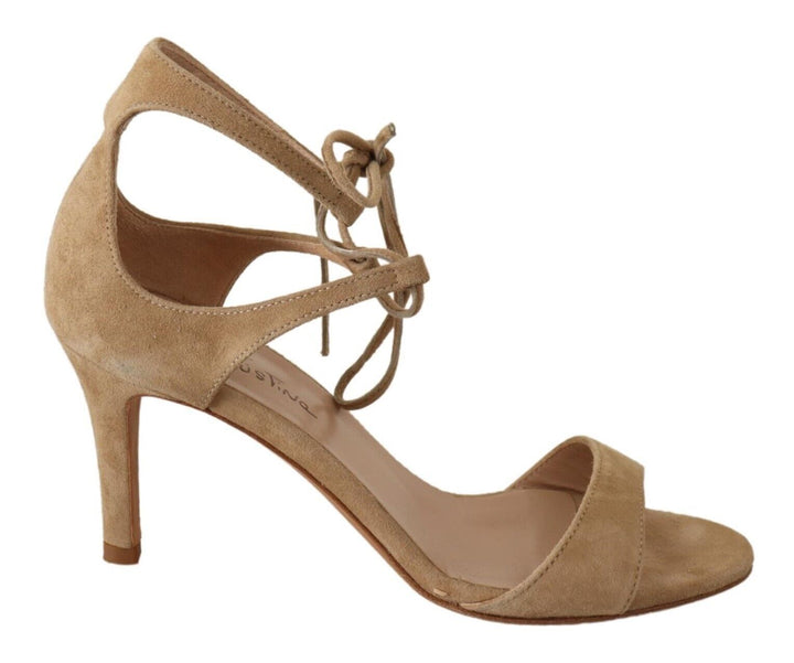 Elegant ankle strap heels made of suede in beige