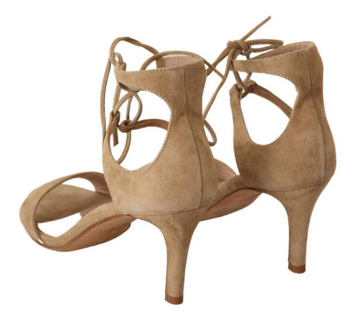Elegant ankle strap heels made of suede in beige