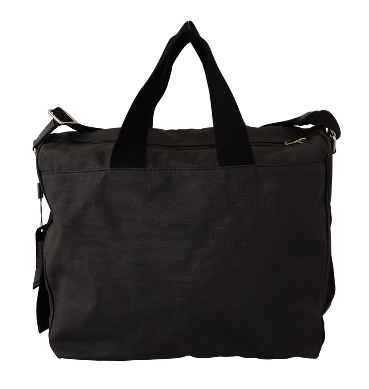 Schwarze Denim-Leder-Schulterriemen-Messengertasche