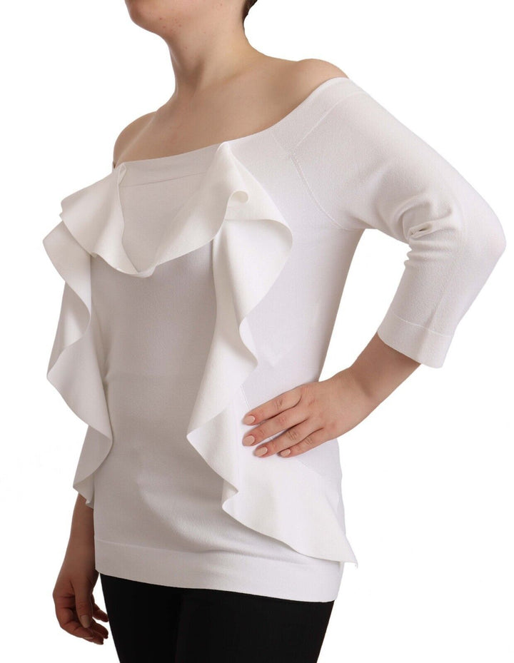 Weiß Langärmeliges schulterfreies Damen Top Bluse