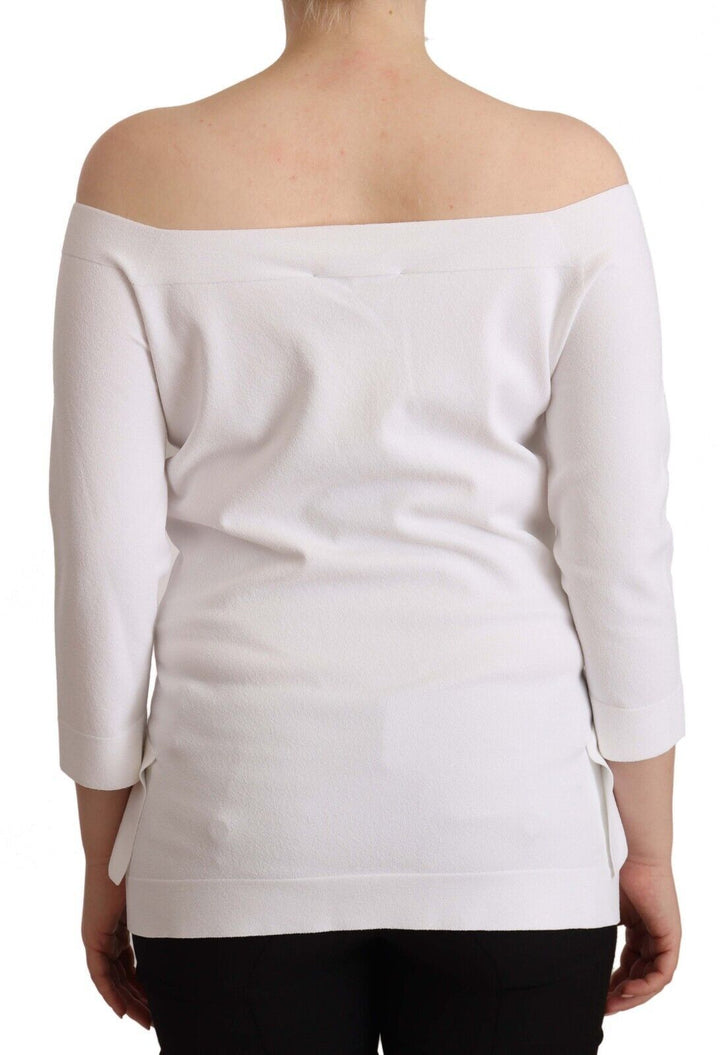 Weiß Langärmeliges schulterfreies Damen Top Bluse