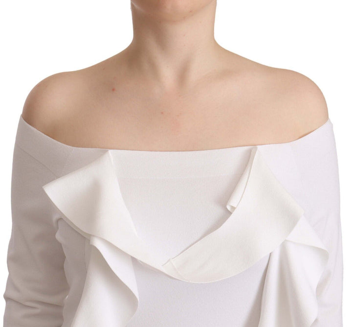 Weiß Langärmeliges schulterfreies Damen Top Bluse