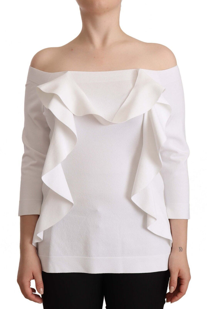 Weiß Langärmeliges schulterfreies Damen Top Bluse