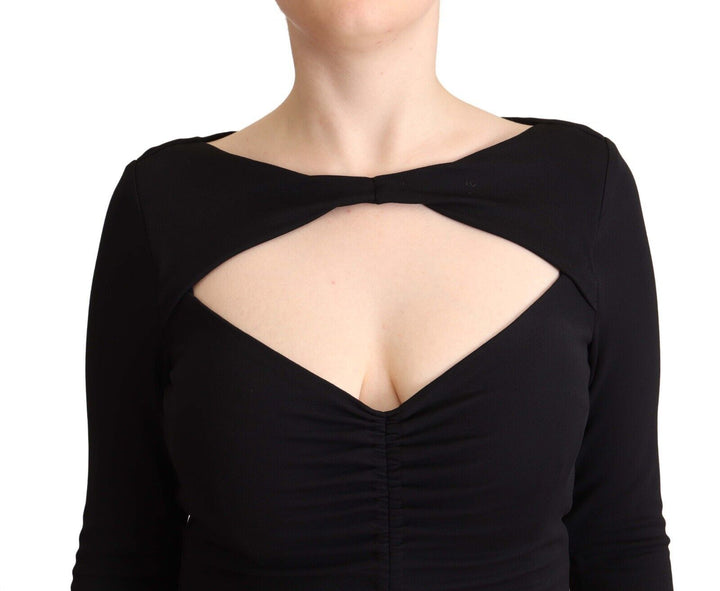 Elegant black nylon stretch maxi dress