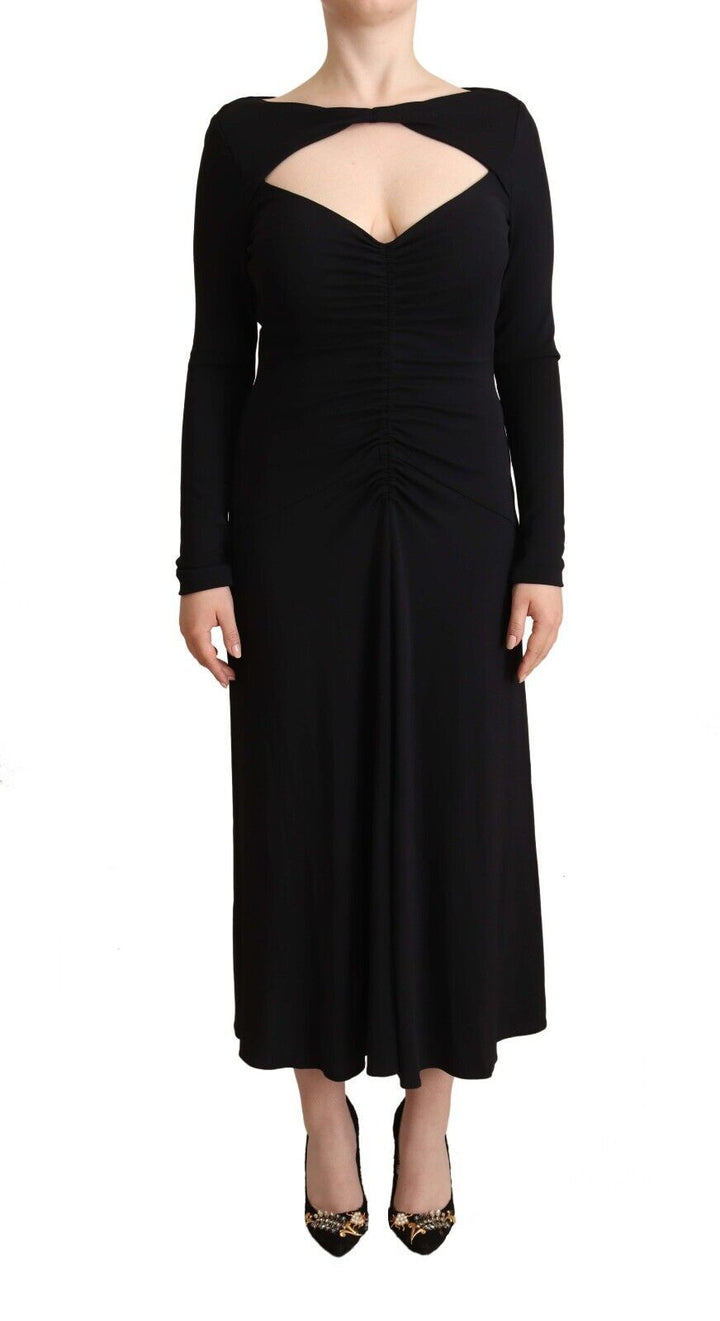 Elegant black nylon stretch maxi dress