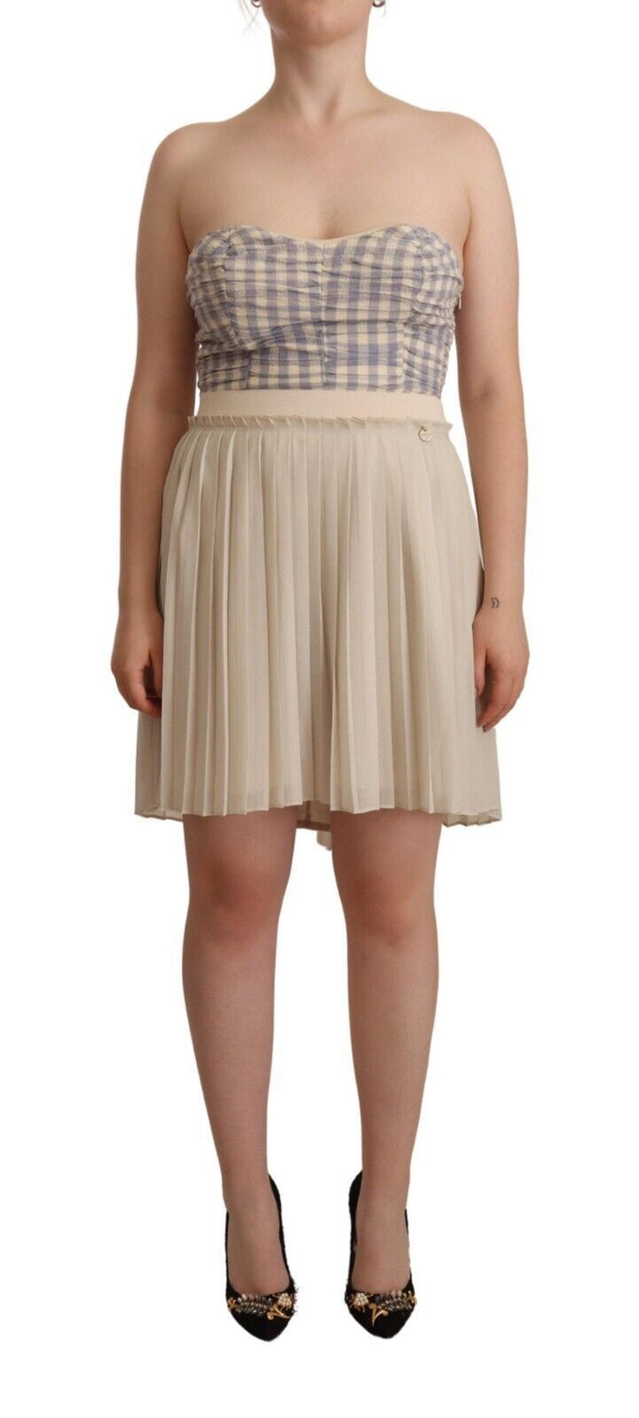 Chic strapless A-line dress in beige