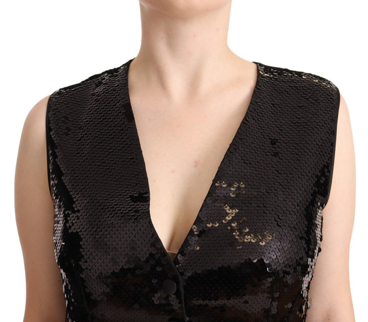Elegant black sleeveless sequin vest top