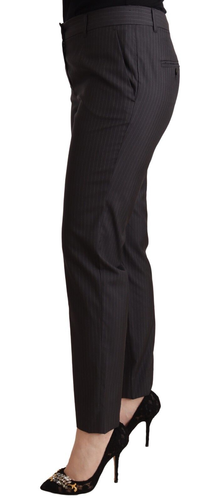 Schwarz gestreifte Woll-Tapered-Hose