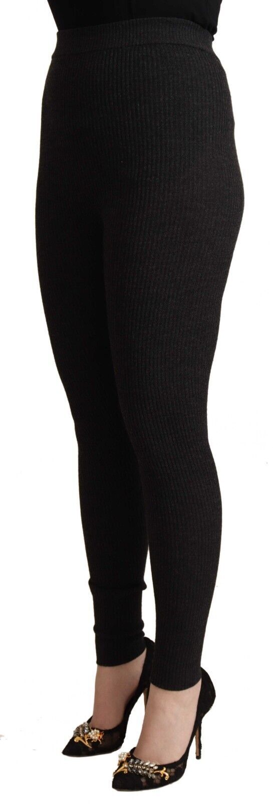 Schwarze Schurwoll-Stretch-Taillen-Hose