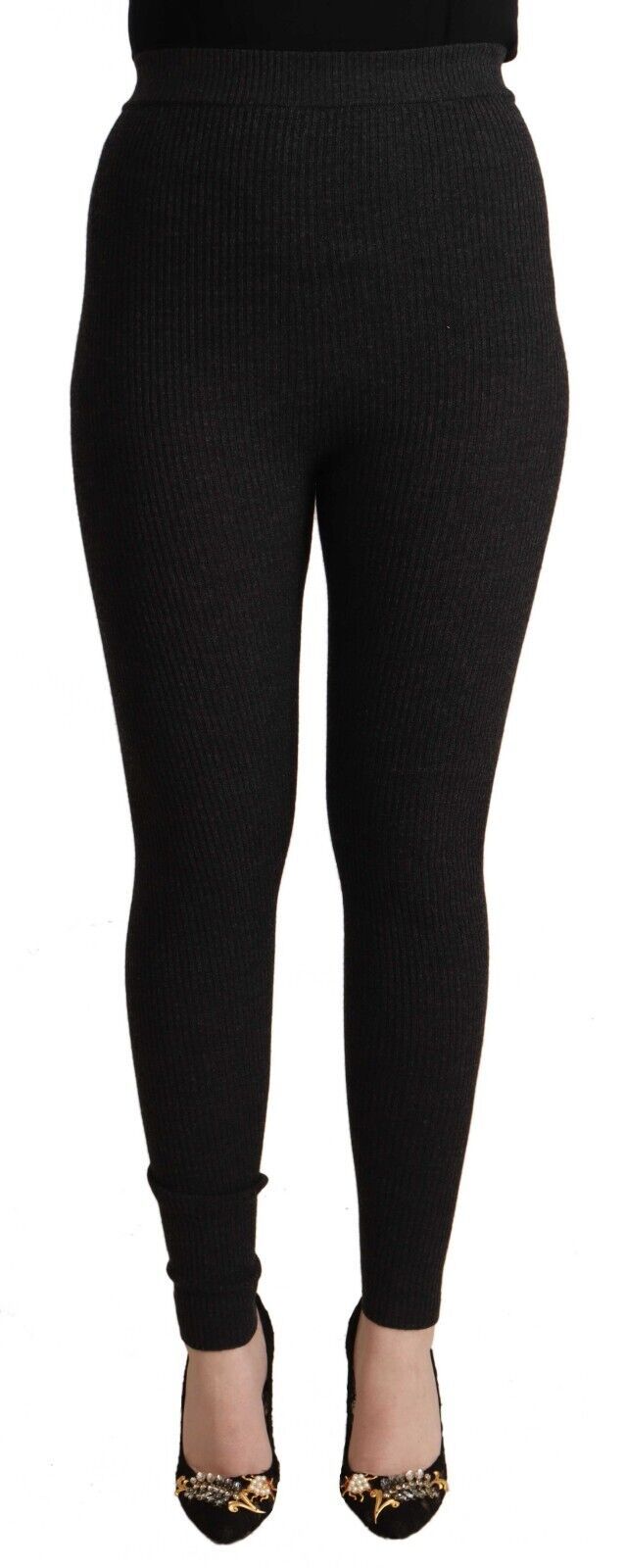 Schwarze Schurwoll-Stretch-Taillen-Hose