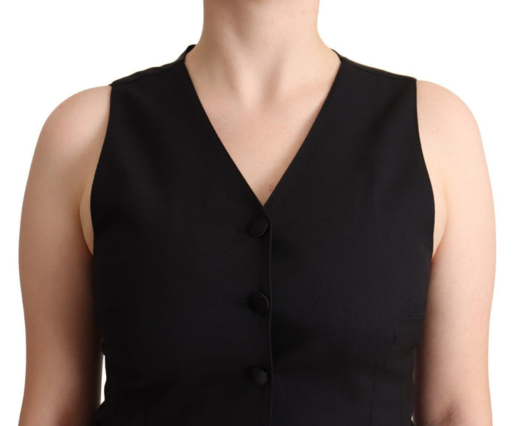 Elegant black vest top with button placket