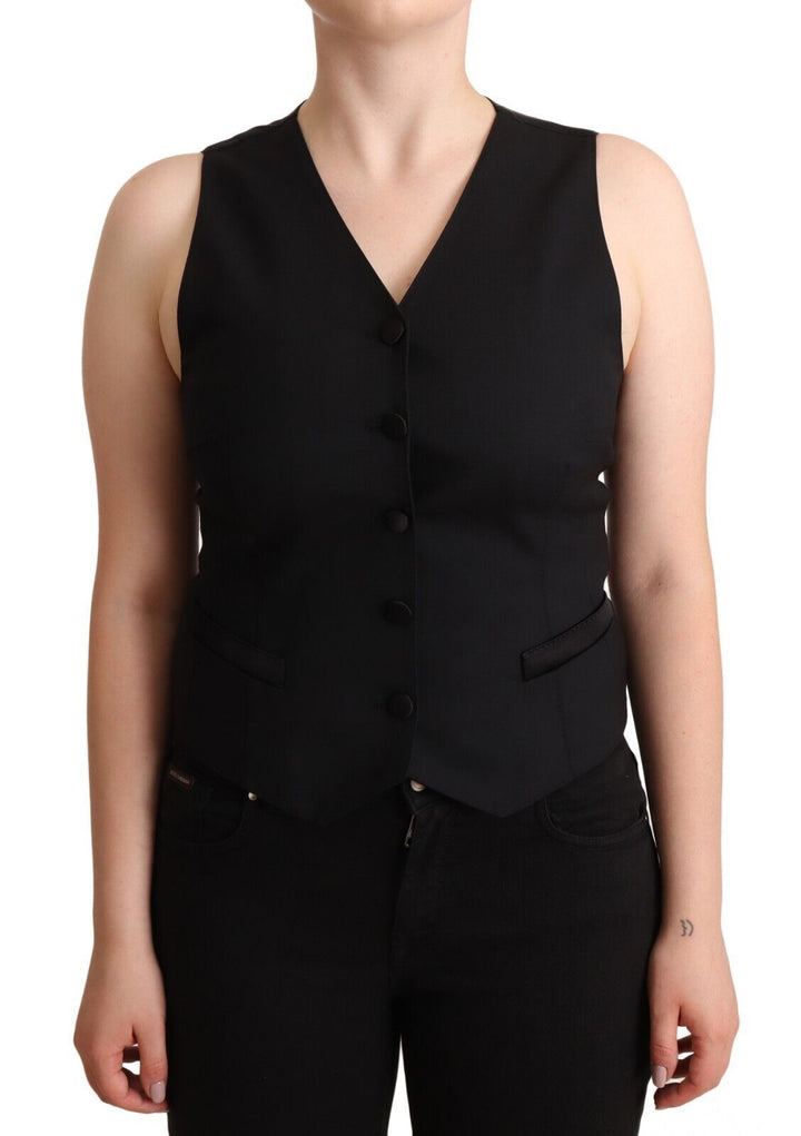 Elegant black vest top with button placket