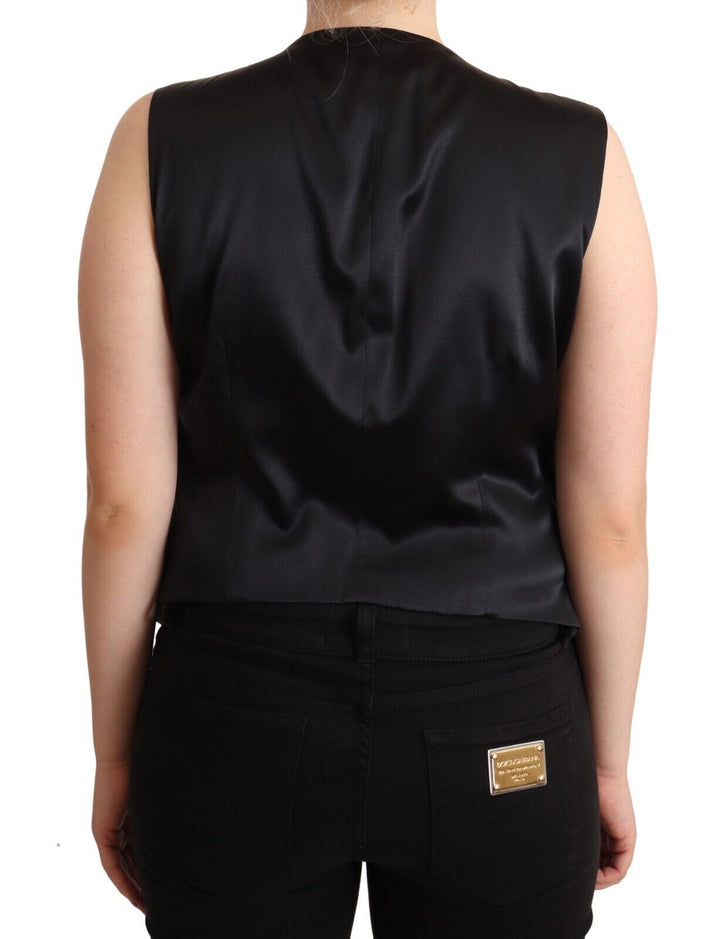 Schwarzer Button Down Ärmellose Weste Waiscoat Top