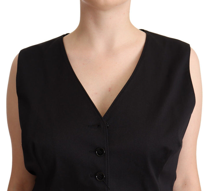 Schwarzer Button Down Ärmellose Weste Waiscoat Top