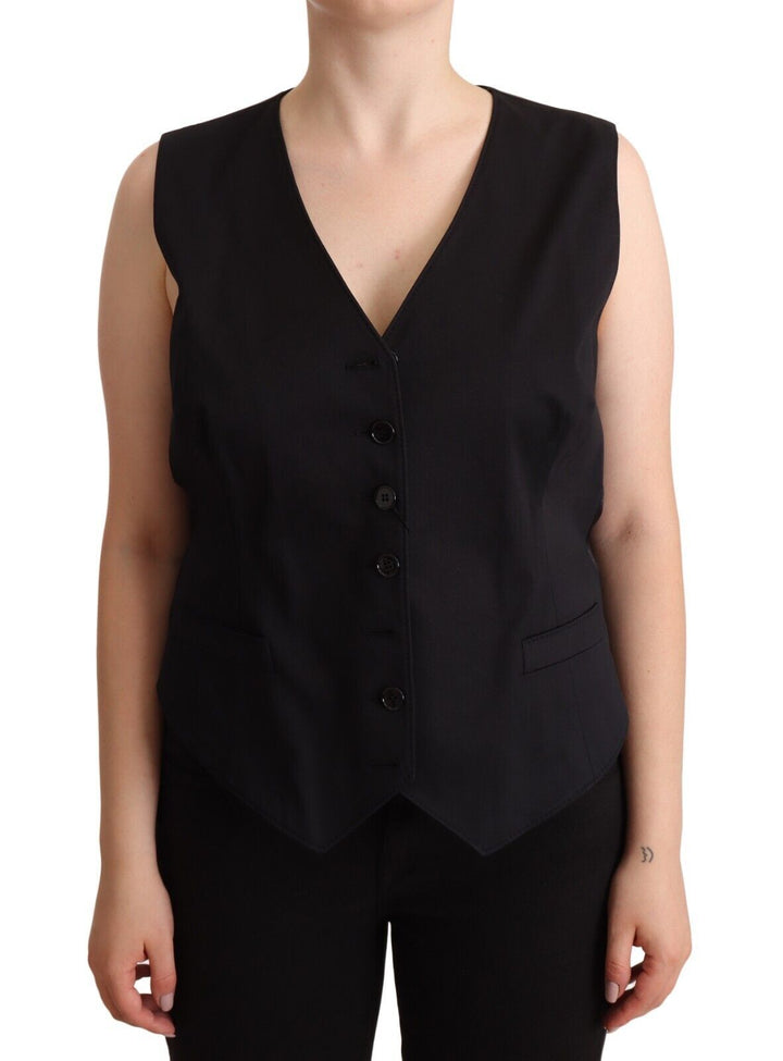 Schwarzer Button Down Ärmellose Weste Waiscoat Top