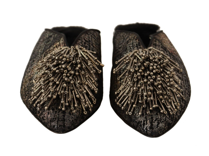 Gold Jacquard Leder verschönert Slip On Schuhe