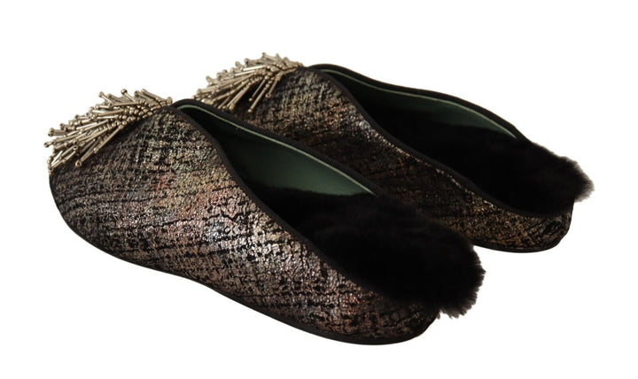 Gold Jacquard Leder verschönert Slip On Schuhe