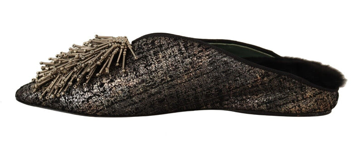 Gold Jacquard Leder verschönert Slip On Schuhe