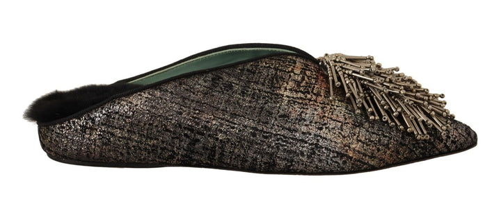 Gold Jacquard Leder verschönert Slip On Schuhe