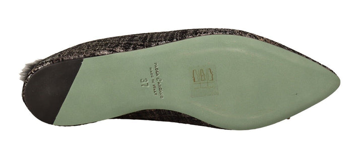Gold Jacquard Leder verschönert Slip On Schuhe