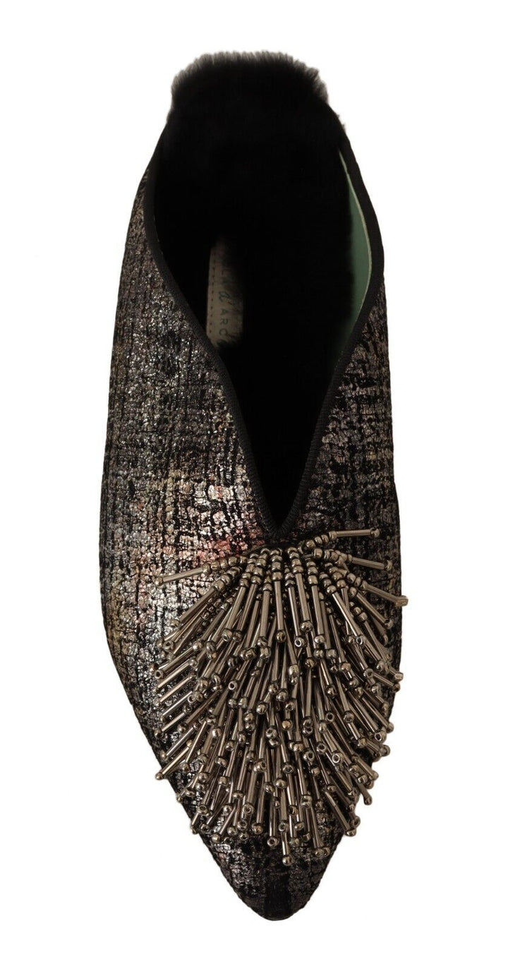 Gold Jacquard Leder verschönert Slip On Schuhe