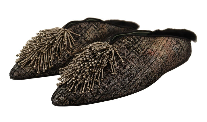 Gold Jacquard Leder verschönert Slip On Schuhe