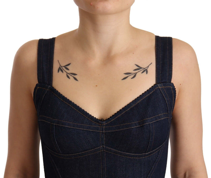 Dunkelblaues Baumwoll-Denim-Midikleid