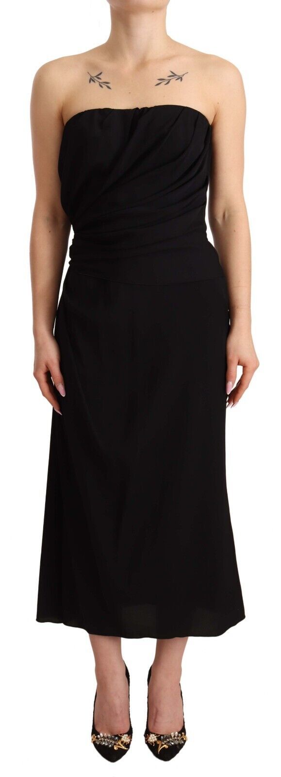 Elegant strapless silk midi dress
