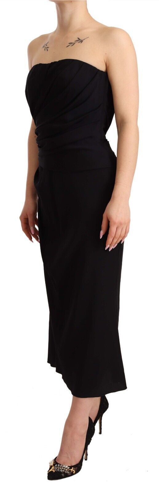 Elegant strapless silk midi dress