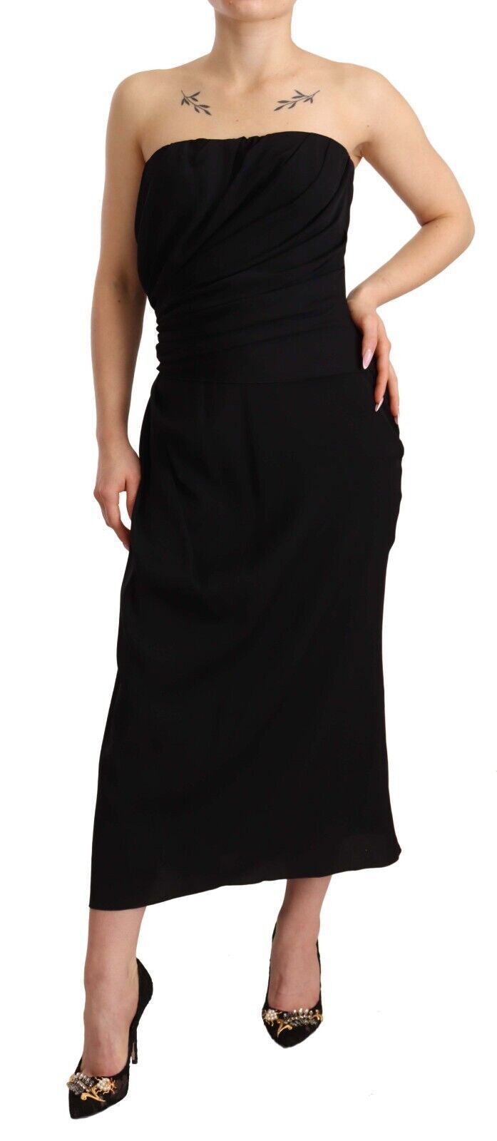 Elegant strapless silk midi dress