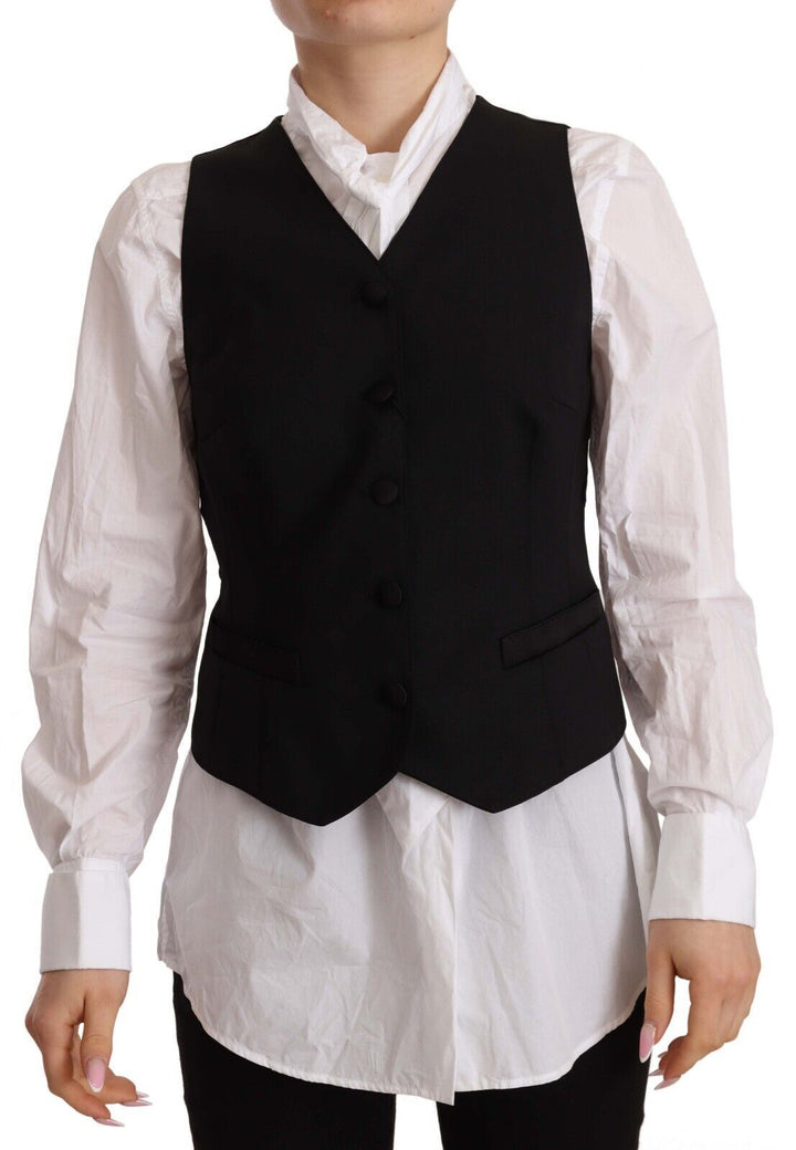 Elegant black wool blend vest